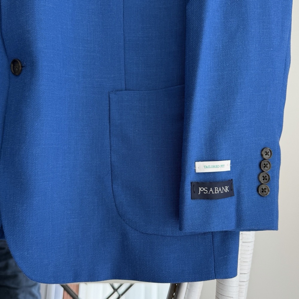 Jos A Bank Blazer Mens 46R Blue Stretch Tailored Fit Sport Coat Dinner Jacket - Picture 3 of 15